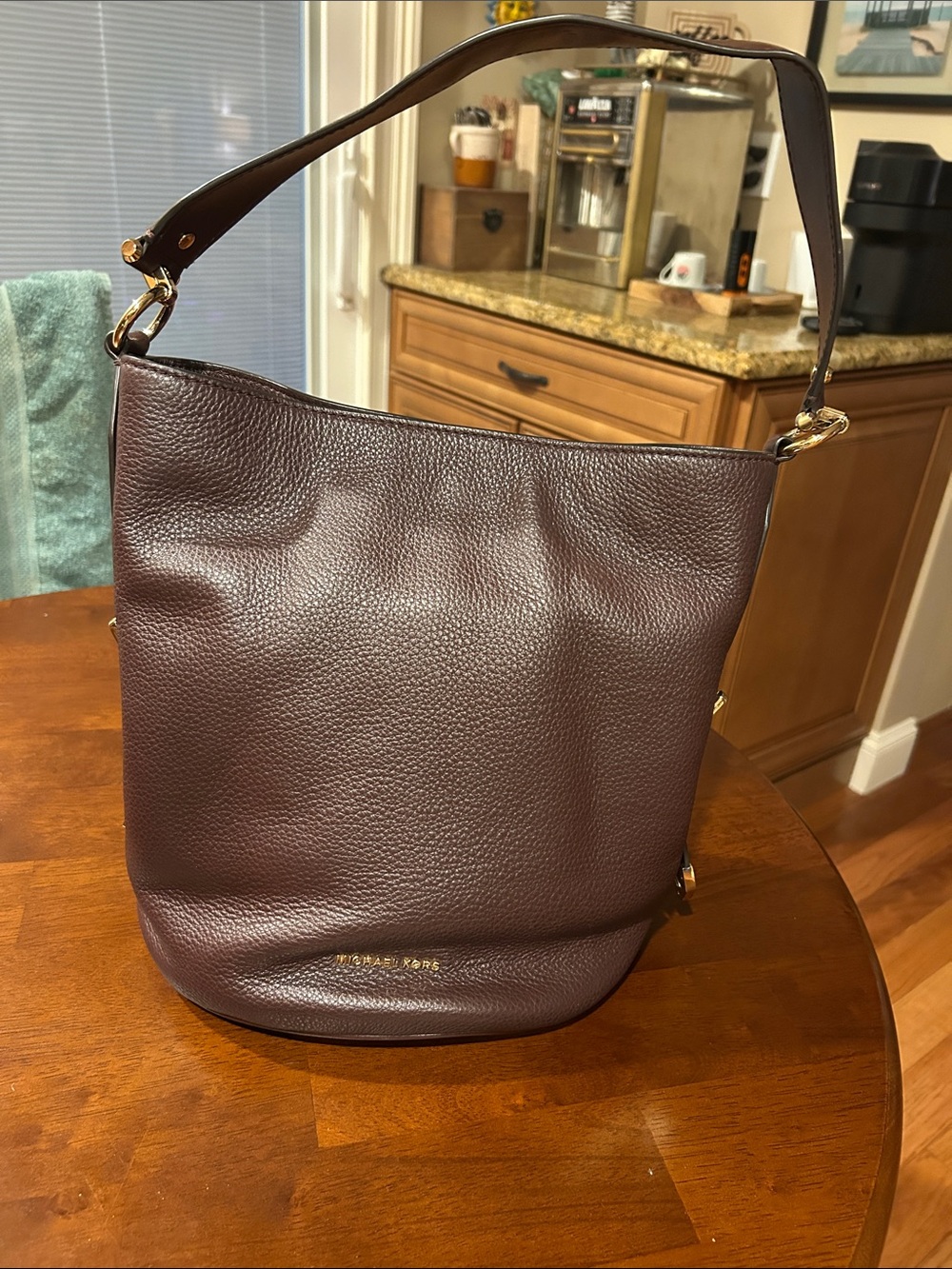 Michael Kors Pebbled Leather Shoulder Bucket Bag - Brown